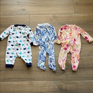 Baby Girls Floral and Whale Printed One-Piece Sleepers - Pink, Blue, White